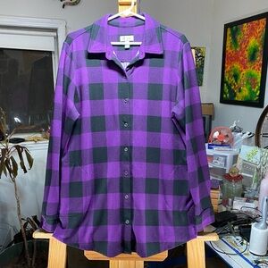 Denim&Co Purple and Black Plaid Button Down Shirt